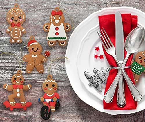 12pcs Christmas Gingerbread Man Ornaments for Christmas Tree Decorations Assorted Plastic Gingerbread Figurines Xmas Holiday Decorations 3 Inch Tall