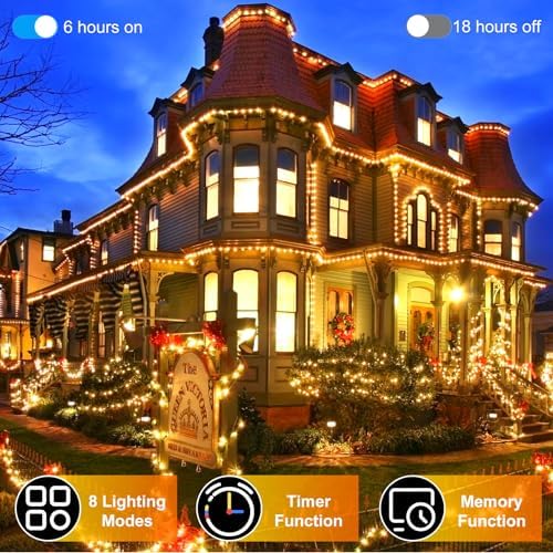 492FT Outdoor Christmas Lights, 1300 LED Super Long String Lights 8 Lighting Modes & Timer Memory, Outsite Waterproof Light Strings for House Tree Garden Wedding Party Holiday Decorations Warm White
