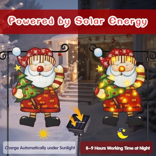 Lighted Christmas Santa Claus Garden Flag Decor, 12x18 In