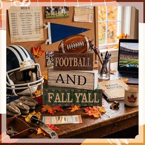 Lineshading 4 Pcs Fall Football Table Decorations for Home Sport Block Sign