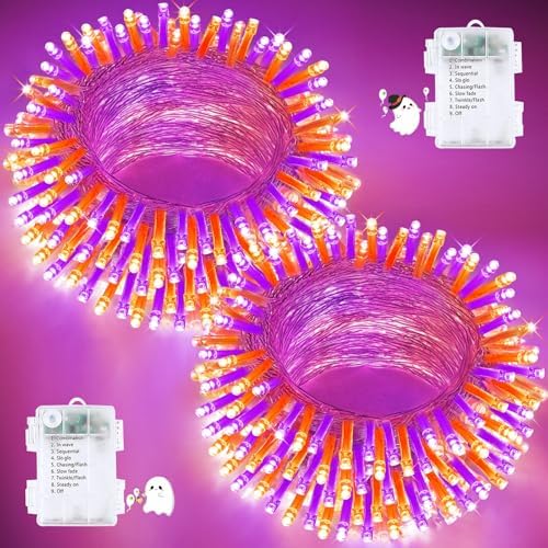 2 Pack 200 LED Battery Operated Halloween Lights, 8 Modes String Lights