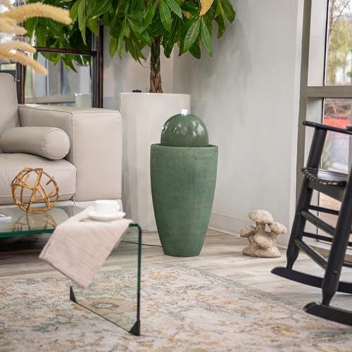 XBrand 25.98" Modern Sphere Water Fountain with LED Light – Indoor Outdoor Stone Texture Floor Fountain, Zen Bubbling Ball Water Feature for Garden Patio Porch