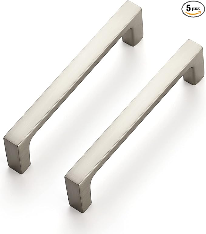 Ravinte 5 Pack Solid 3-3/4 Inch Square Cabinet Handles - Brushed Nickel Drawer Pulls - Kitchen Hardware