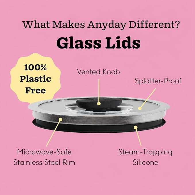 Anyday 4-Piece Medium Glass Food Storage with Lids (Onyx) | Plastic-Free Meal Prep, Microwave Cookware, Stackable Airtight Storage Container, Vented Lid, Microwave-Safe Reheating