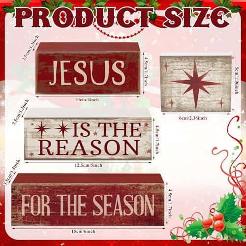 Lineshading 4 Pcs Christmas Table Decor, Wooden Nativity Scene Block Signs