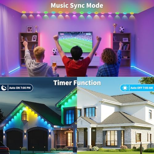 XINKAITE 50FT Permanent Outdoor Lights with 25 LEDs - Smart RGB+IC with 16 Million DIY Colors, IP67 Waterproof, App & Remote Control, Hundreds of Dynamic & Scene Modes for Holidays, Christmas & Home