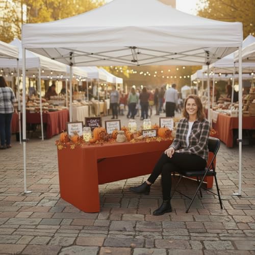 HolidayIdeas 4-Pack 6ft Rust 3-Sided Fitted Tablecloth for Fall