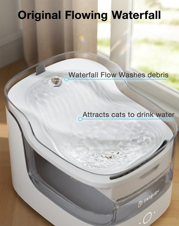 PETGUGU Cat Water Fountain Indoor Cat Fountain with Wireless Pump, 8 Layers Filters, 2L Pet Water Fountain, Automatic Dog Water Dispenser