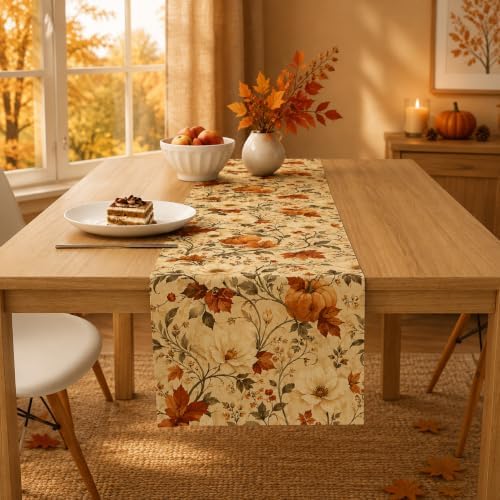 Thanksgiving Table Decor - Vintage Autumn Pumpkin Floral Table Runner
