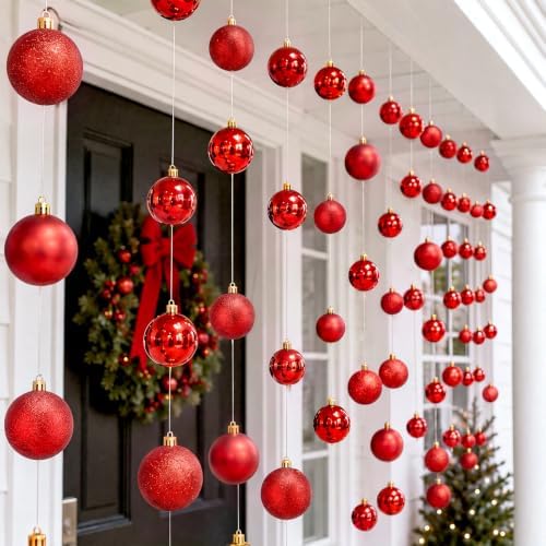 6 Pcs Christmas Ball Garland 6.6 ft Hanging Ornaments Strand, Red