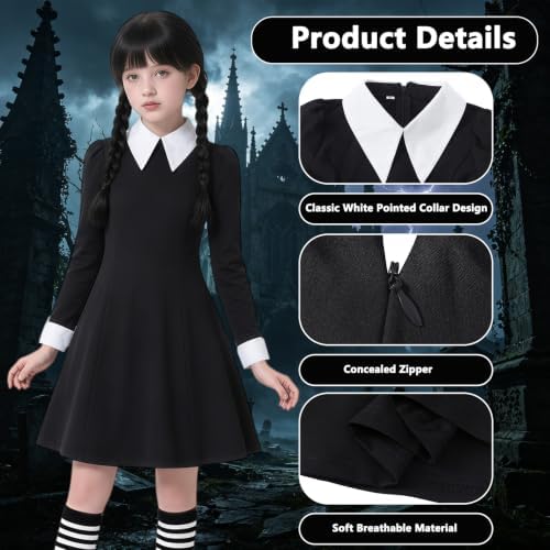 6pcs Kids Girls Black Dress Costume Set for Halloween Party Cosplay