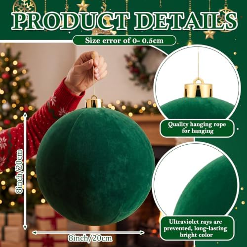 Threan 8 Inch Large Emerald Green Velvet Christmas Ball Ornaments