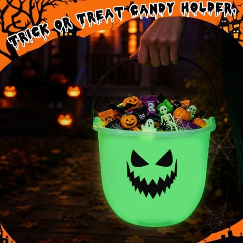 Glow In The Dark Halloween Candy Buckets,Plastic Trick or Treat Pail,12 PCS
