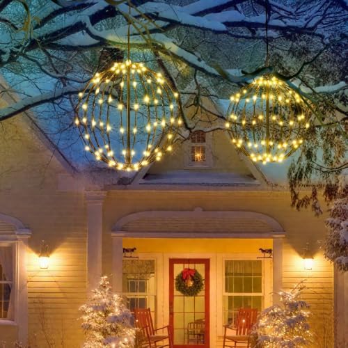 Christmas Decorations,LED Light Balls Outdoor,2 Pack,Warm White