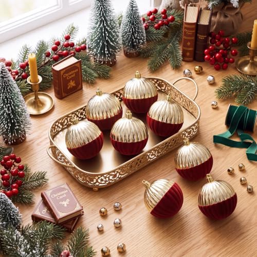 12PCS Burgundy and Gold Velvet Christmas Ball Ornament,One Style