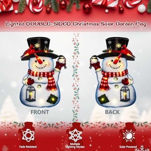 Lighted Christmas Garden Flag, 8 Modes Double Sided Solar Christmas Decorations Outdoor LED Navidad Flag, Yard Decorations for Xmas Patio Lawn Porch (White, 12x18)