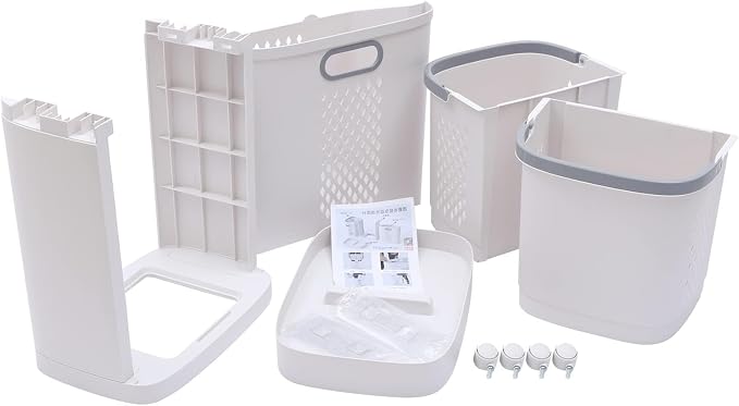 2 Tier Rolling Laundry Basket Cart Removable Laundry Basket with Wheels Household Storage Baskets for Home Kitchens Bathrooms Bedrooms Laundry Rooms Dorms (White)