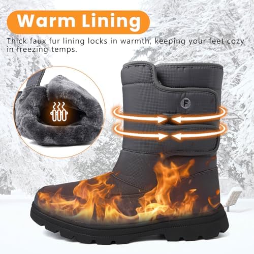 todaysunny Mens Snow Boots Waterproof Womens Winter Boots Fur Lined Warm Lightweight Mid-Calf Casual Outdoor Cold Weather Shoes Unisex