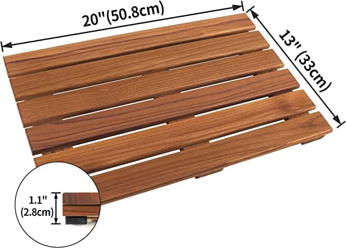 VaeFae Teak Shower Mat, Non-Slip Bath Mat, Luxury Spa Mat, Wooden Mat for Bathtub, 20 x 13 in