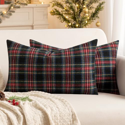 MIULEE Christmas Plaid Pillow Covers Scottish Tartan 12x20 Dark Blue
