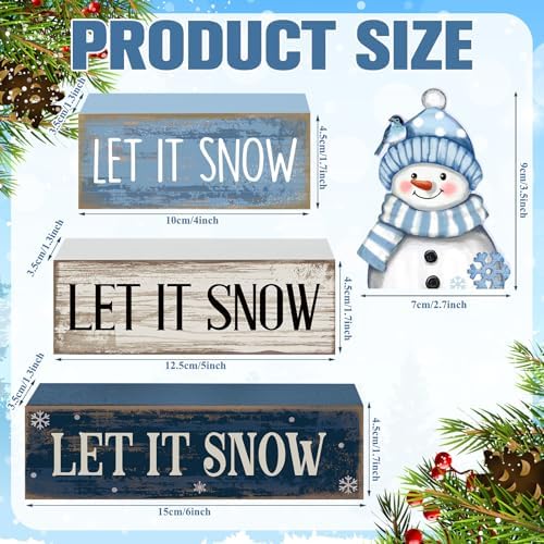 Lineshading 4 Pcs Wooden Snowman Table Decoration, Let It Snow Signs