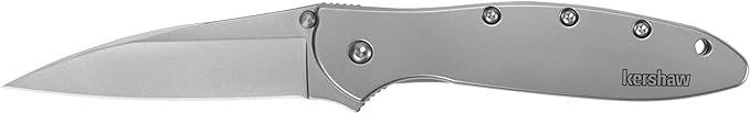 Kershaw Leek, BlackWash Pocket Knife (1660BLKW); 3 Sandvik 14C28N Steel Blade, 410 Stainless Steel Handle, BlackWash Finish, SpeedSafe Assisted Open, Frame and Tip Locks, Reversible Pocketclip; 3 OZ
