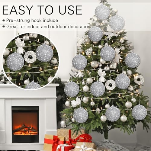 Lyrow 24 Pcs 4" Christmas Ball, Silver