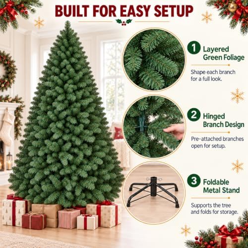 7.5ft Premium Artificial Christmas Tree, Realistic Spruce Design with Metal Hinge Construction, Easy Setup Foldable Stand, Perfect for Family Celebrations and Festive Decor