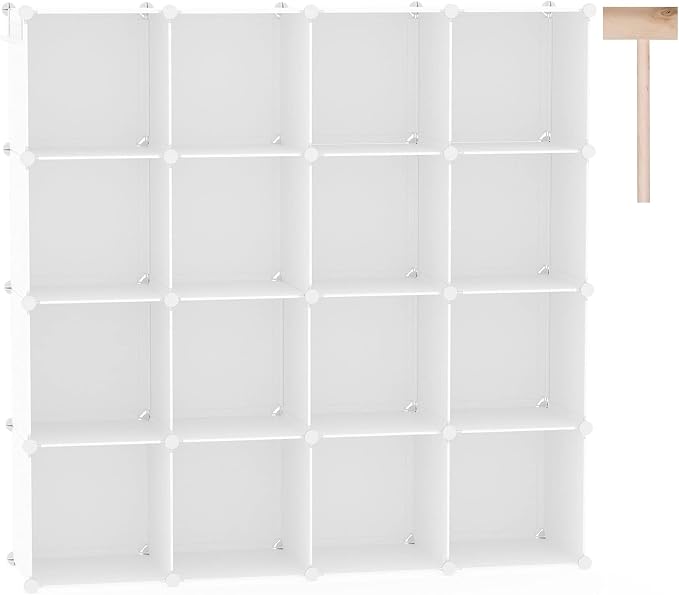 C&AHOME 16 Cube Storage Organizer Cube Shelves Units Storage Cubes, Milky | Plastic DIY Closet Organizer, Stackble Modular Closet Storage Shelves Ideal for Home, Bedroom, 48.4" L × 12.4" W × 48.4" H