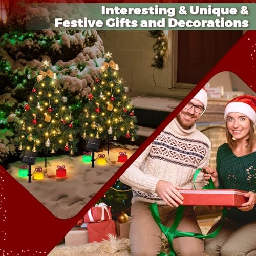 Mini Christmas Tree Solar Lights, Outdoor Decorations, 4 Pack