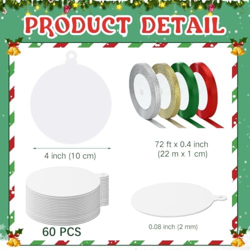 Sumind 60 Pcs 4 Inch Blank Acrylic Christmas Ornaments, White