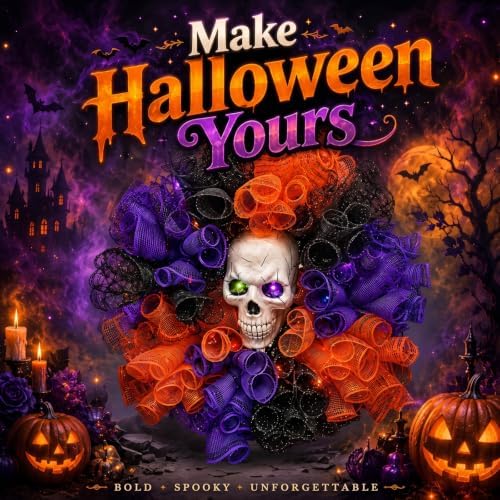 24 in Halloween Wreath with Skull and Color-Changing Lights