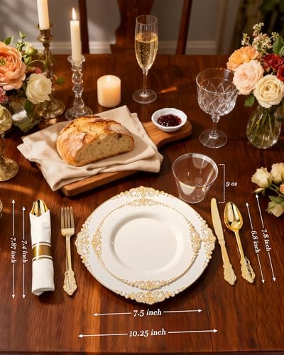 Nervure 175Pcs Ivory Plastic Plates, Disposable Party Plates for 25 Guests