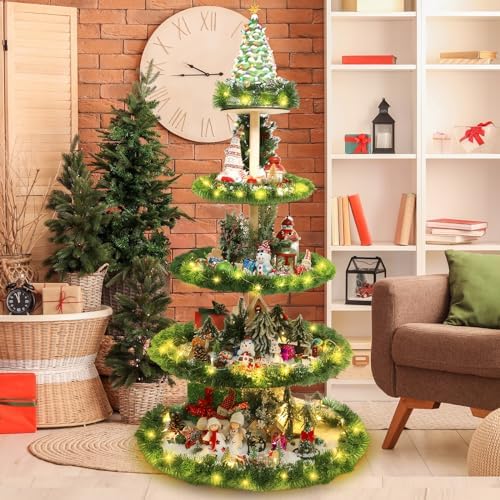 Barydat 5 Tier 59 Inches Christmas Tree Bookshelf, Village Display Stand