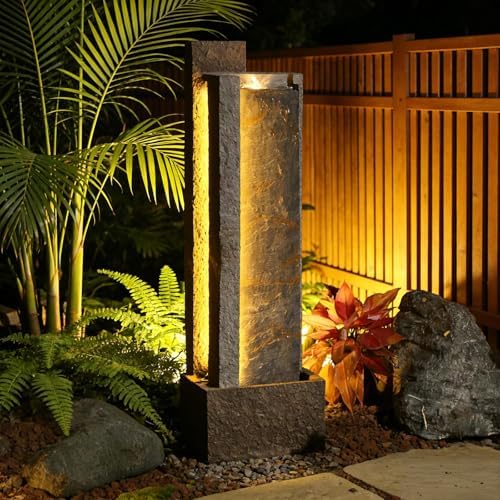 Sunlinua 43H Modern Outdoor Water Fountain with LED Light