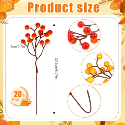 Fangoo 20 Pack 7 Inch Fall Artificial Orange Berry Stems
