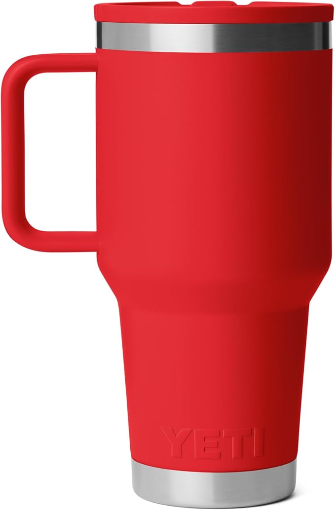 YETI Rambler 30 oz Travel Mug with Flip Straw Lid – Stainless Steel, Vacuum Insulated, Leakproof, Cup Holder Friendly, Rescue Red