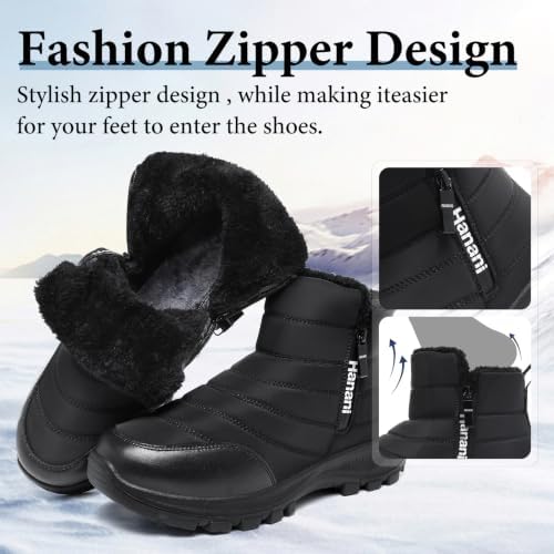 Hanani Mens Winter Snow Boots Fur Lined Warm Ankle Boots Zipper Closure Waterproof Outdoor Boots Men's Lightweight Comfortable Shoes