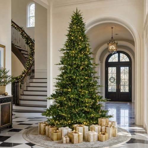 Glitzhome Artificial Christmas Tree, 11ft Prelit Christmas Trees Vibrant Evergreen Fir with 3,150 Warm White/Multi-Color Twinkling Lights, 9 Function w/Foot Pedal and Remote Control,Simple Setup