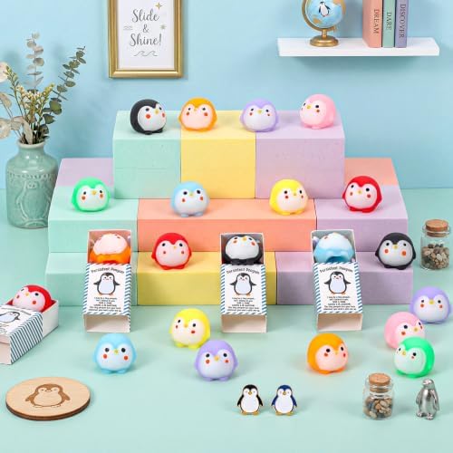 Wettarn 24 Sets Penguin Figurine with Gift Boxes, Office Desk Relief