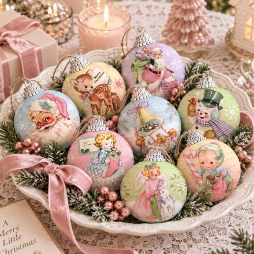 Outus 16pcs Pastel Vintage Christmas Balls Ornaments, Retro Christmas Decor