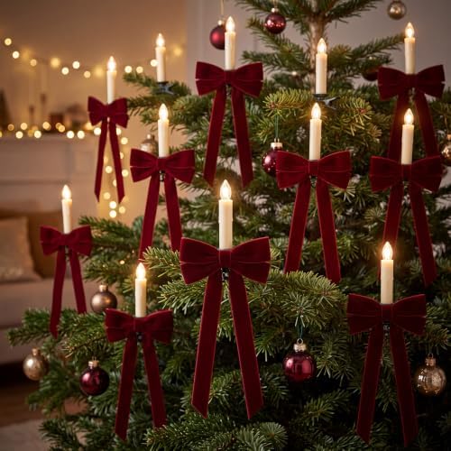 Baquler 24pcs Flameless Christmas Tree Taper Candles, LED Bow Lights Remote