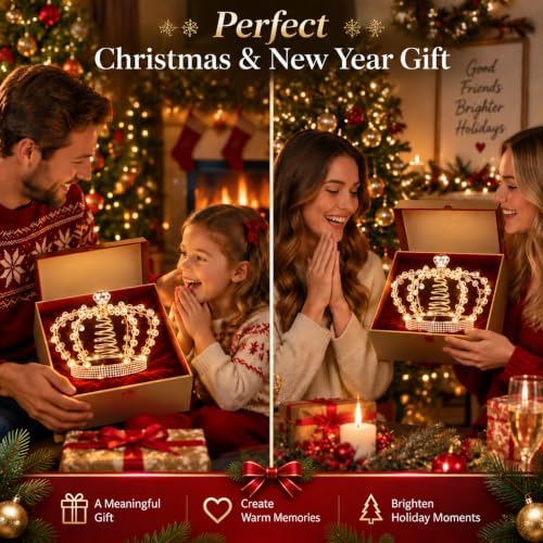 Christmas Tree Topper Star 60 LED Jeweled Crown with Remote USB Xmas Decor