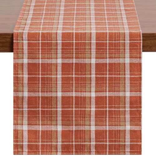 Softalker Fall Checkered Tartan Table Runner, Orange, 13 x 108 Inch