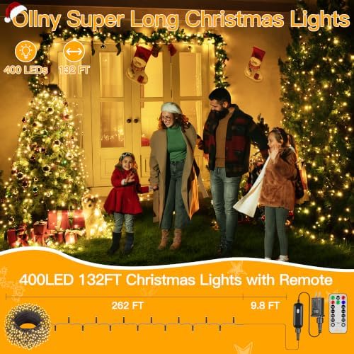 Ollny Christmas Tree Lights 800LED 262FT,Warm White, with Remote & Timer