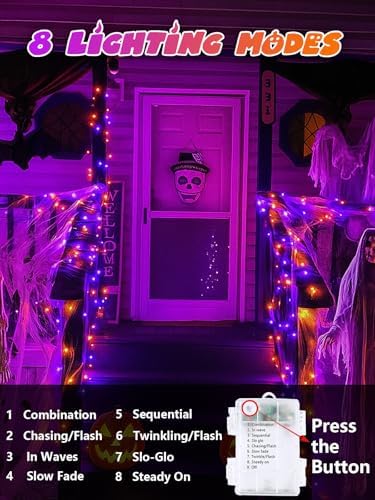 2 Pack 200 LED Battery Operated Halloween Lights, 8 Modes String Lights