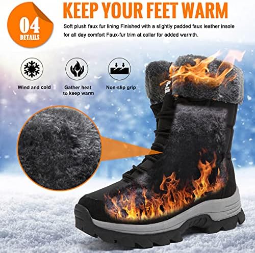 Womens Snow Boots Winter Fur Lined Waterproof Walking Boots Lightweight Outdoor Ankle Boots Ladies Warm Shoes Anti-Slip Mid Calf Boots