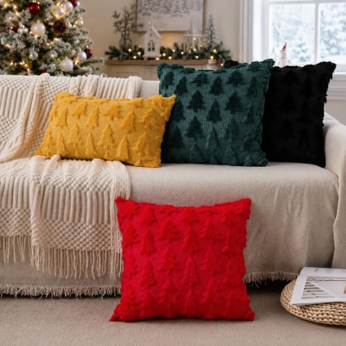 DFXSZ Christmas Tree Pillow Covers 20x20 Set of 2 Christmas Decor Red