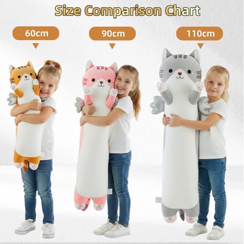 Somao 43.3" Long Cat Plush Pillow with Wings - Super Soft Stuffed Animal for Kids & Adults, Cute Body Pillow for Sleeping, Squishy Cat Plushies Gifts for Girls (Gray)