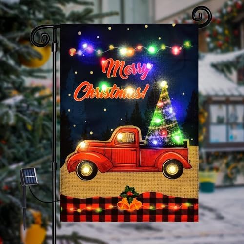 Lighted Christmas Truck Garden Flag Outdoor Decor, 12x18 In